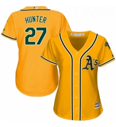 Womens Majestic Oakland Athletics 27 Catfish Hunter Replica Gold Alternate 2 Cool Base MLB Jersey