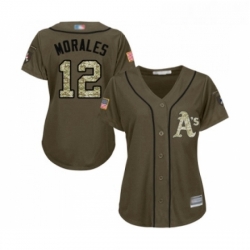 Womens Oakland Athletics 12 Kendrys Morales Authentic Green Salute to Service Baseball Jersey 