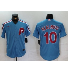 Men Philadelphia Phillies 10 J T  Realmuto Blue Cool Base Stitched Jersey