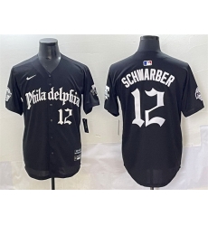 Men Philadelphia Phillies 12 Kyle Schwarber Black Gothic Vapor Limited Stitched Jersey Men Philadelphia Phillies 12 Kyle Schwarber Black Gothic Vapor Limited Stitched Jersey