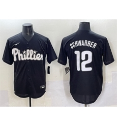 Men Philadelphia Phillies 12 Kyle Schwarber Black Lights Out Limited Stitched Baseball Jersey