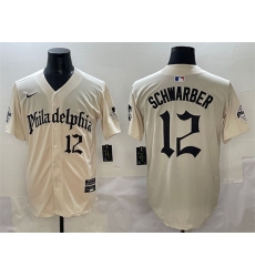 Men Philadelphia Phillies 12 Kyle Schwarber Cream Gothic Vapor Limited Stitched Jersey Men Philadelphia Phillies 12 Kyle Schwarber Cream Gothic Vapor Limited Stitched Jersey