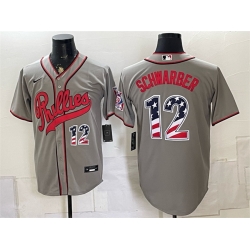 Men Philadelphia Phillies  12 Kyle Schwarber Gray 2026 Field of Dreams USA 250 Fourth of July Stadium Stitched Baseball Jersey