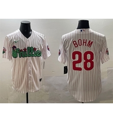 Men Philadelphia Phillies 28 Alec Bohm White Phanatic Cool Base Stitched Jersey Men Philadelphia Phillies 28 Alec Bohm White Phanatic Cool Base Stitched Jersey