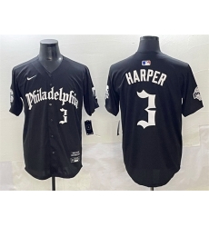 Men Philadelphia Phillies 3 Bryce Harper Black Gothic Vapor Limited Stitched Jersey Men Philadelphia Phillies 3 Bryce Harper Black Gothic Vapor Limited Stitched Jersey