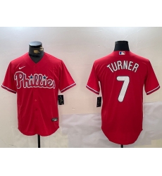 Men Philadelphia Phillies 7 Trea Turner Red Cool Base Stitched Jersey 3 Men Philadelphia Phillies 7 Trea Turner Red Cool Base Stitched Jersey 3