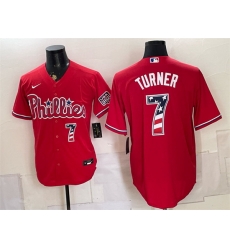 Men Philadelphia Phillies 7 Trea Turner Red USA 250 Fourth of July Home Stitched Baseball Jersey Men Philadelphia Phillies 7 Trea Turner Red USA 250 Fourth of July Home Stitched Baseball Jersey