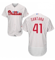Mens Majestic Philadelphia Phillies 41 Carlos Santana White Home Flex Base Authentic Collection MLB Jersey 
