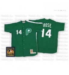 Mens Mitchell and Ness Philadelphia Phillies 14 Pete Rose Replica Green Throwback MLB Jersey