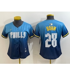 Women Philadelphia Phillies 28 Alec Bohm Blue 2024 City Connect Limited Stitched Baseball Jersey 4 Women Philadelphia Phillies 28 Alec Bohm Blue 2024 City Connect Limited Stitched Baseball Jersey 4