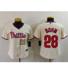 Women Philadelphia Phillies 28 Alec Bohm Cream Cool Base Stitched Baseball Jersey 1