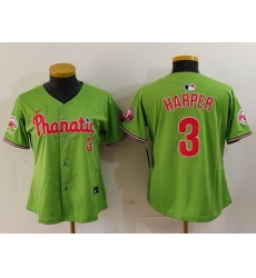 Women Philadelphia Phillies 3 Bryce Harper Green With Patch Stitched Baseball Jersey