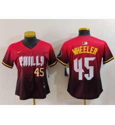 Women Philadelphia Phillies 45 Zack Wheeler Red 2024 City Connect Limited Stitched Baseball Jersey 2