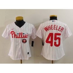 Women Philadelphia Phillies 45 Zack Wheeler White Stitched Baseball Jersey 1