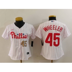 Women Philadelphia Phillies 45 Zack Wheeler White Stitched Baseball Jersey 2