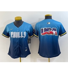 Women Philadelphia Phillies Team Big Logo Blue 2024 City Connect Limited Stitched Baseball Jersey 1