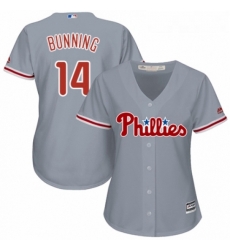 Womens Majestic Philadelphia Phillies 14 Jim Bunning Authentic Grey Road Cool Base MLB Jersey 