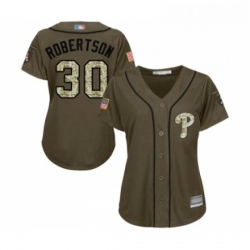 Womens Philadelphia Phillies 30 David Robertson Authentic Green Salute to Service Baseball Jersey 