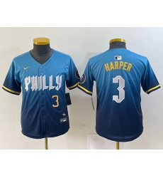 Youth Philadelphia Phillies 3 Bryce Harper Blue 2024 City Connect Limited Stitched Jersey 3 Youth Philadelphia Phillies 3 Bryce Harper Blue 2024 City Connect Limited Stitched Jersey 3