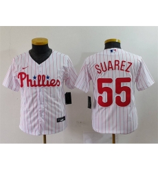 Youth Philadelphia Phillies 55 Ranger Suarez White Cool Base Stitched Baseball Jersey Youth Philadelphia Phillies 55 Ranger Suarez White Cool Base Stitched Baseball Jersey