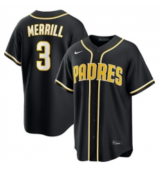 Men San Diego Padres  3 Jackson Merrill 2026 Fashion Replica Black Out Stitched Baseball Jersey