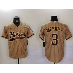 Men San Diego Padres 3 Jackson Merrill Brown Cool Base Stitched Baseball Jersey 5