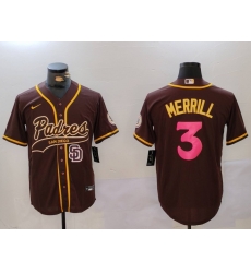 Men San Diego Padres 3 Jackson Merrill Brown Cool Base Stitched Baseball Jersey 9