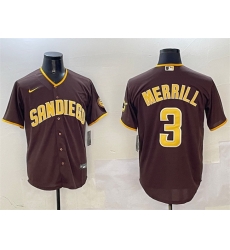 Men San Diego Padres 3 Jackson Merrill Brown Cool Base Stitched Baseball Jersey Men San Diego Padres 3 Jackson Merrill Brown Cool Base Stitched Baseball Jersey