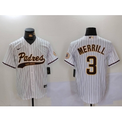 Men San Diego Padres 3 Jackson Merrill White Cool Base Stitched Baseball Jersey 023