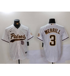 Men San Diego Padres 3 Jackson Merrill white Cool Base Stitched Baseball Jersey 014