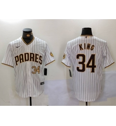 Men San Diego Padres 34 Michael King White Cool Base Stitched Baseball Jersey 1