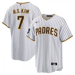 Men San Diego Padres 7 Ha Seong Kim White Stitched MLB Cool Base Nike White Jersey