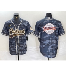 Men San Diego Padres Gray Camo Team Big Logo Cool Base Stitched Baseball Jersey 4