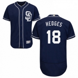 Mens Majestic San Diego Padres 18 Austin Hedges Navy Blue Alternate Flex Base Authentic Collection MLB Jersey