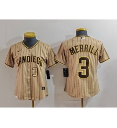 Women San Diego Padres 3 Jackson Merrill Tan Stitched Baseball Jersey 2