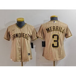 Women San Diego Padres 3 Jackson Merrill Tan Stitched Baseball Jersey 3