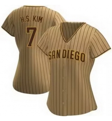 Women San Diego Padres 7 Ha Seong Kim White Stitched Brown1 Jersey