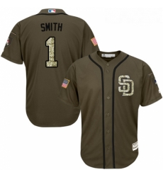 Youth Majestic San Diego Padres 1 Ozzie Smith Authentic Green Salute to Service Cool Base MLB Jersey