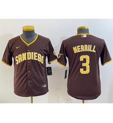 Youth San Diego Padres 3 Jackson Merrill Brown Stitched Baseball Jersey Youth San Diego Padres 3 Jackson Merrill Brown Stitched Baseball Jersey