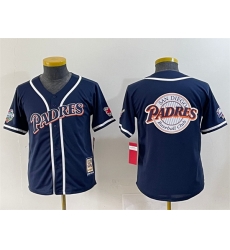 Youth San Diego Padres Team Big Logo Navy Throwback With Patch Stitched Baseball Jersey 1