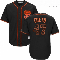 Mens Majestic San Francisco Giants 47 Johnny Cueto Authentic Black Team Logo Fashion Cool Base MLB Jersey