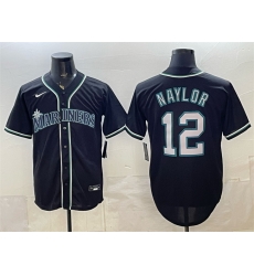 Men Seattle Mariners  12 Josh Naylor 2026 Fashion Replica Black Out Stitched Baseball Jersey