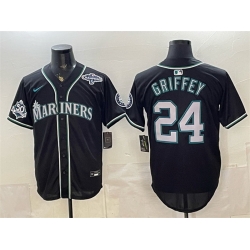 Men Seattle Mariners  24 Ken Griffey Jr  50th Anniversary Black Out Style Vapor Premier Limited Stitched Baseball Jersey