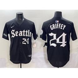 Men Seattle Mariners 24 Ken Griffey Jr  Black  27Deep Sea Gothic Edition 27 Vapor Premier Limited Stitched Baseball Jersey