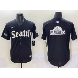 Men Seattle Mariners Team Big Logo Black  27Deep Sea Gothic Edition 27 Vapor Premier Limited Stitched Baseball Jersey 001
