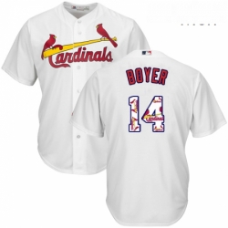 Mens Majestic St Louis Cardinals 14 Ken Boyer Authentic White Team Logo Fashion Cool Base MLB Jersey