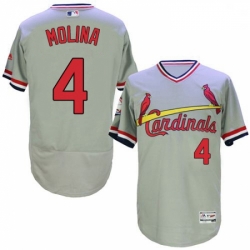 Mens Majestic St Louis Cardinals 4 Yadier Molina Grey Flexbase Authentic Collection Cooperstown MLB Jersey 