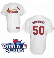 Mens Majestic St Louis Cardinals 50 Adam Wainwright Authentic White Cool Base 2013 World Series Patch MLB Jersey