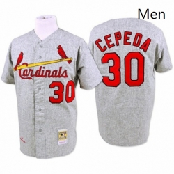 Mens Mitchell and Ness 1967 St Louis Cardinals 30 Orlando Cepeda Authentic Grey Throwback MLB Jersey