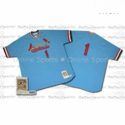Mens Mitchell and Ness 1982 St Louis Cardinals 1 Ozzie Smith Authentic Blue Throwback MLB Jersey